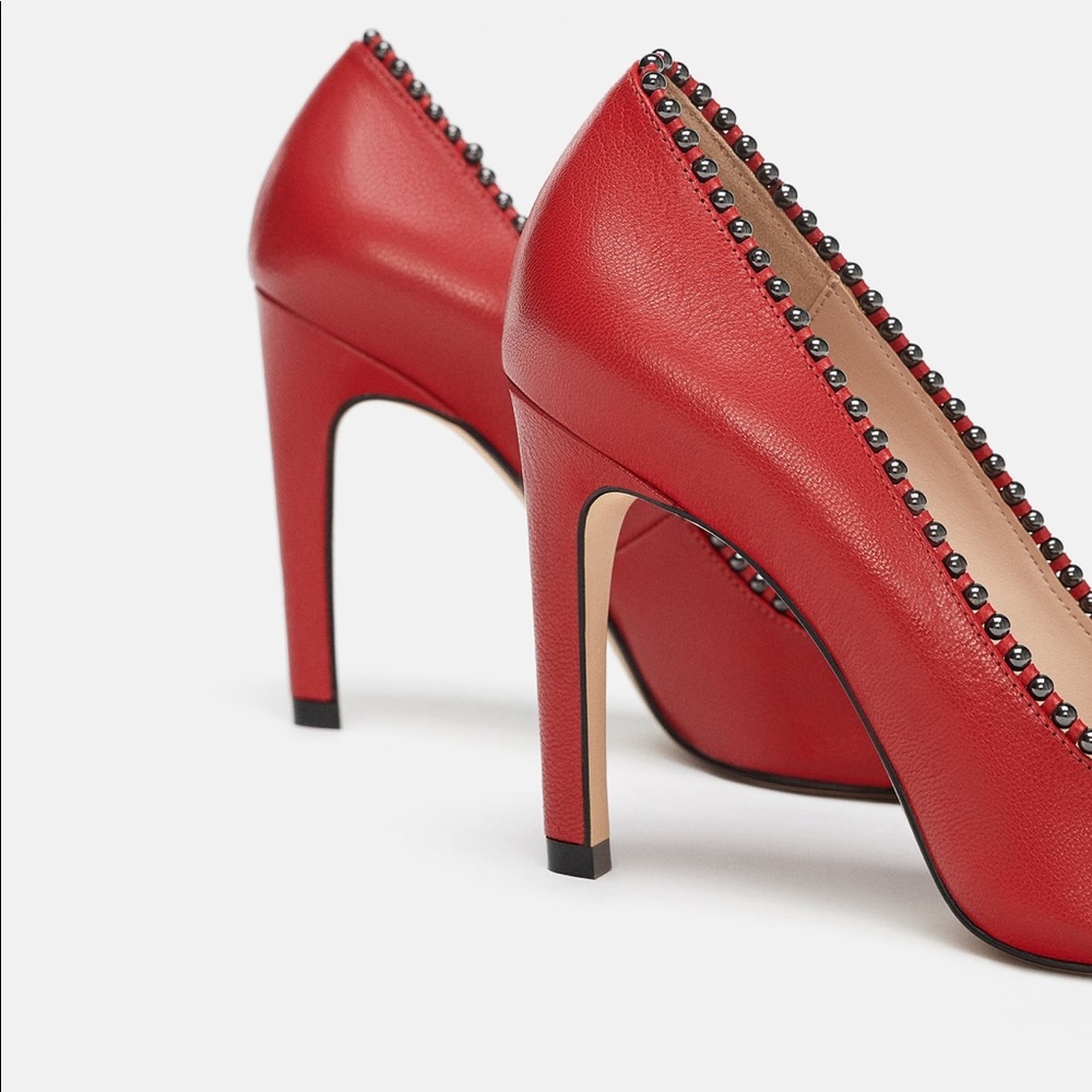 BLOGGERS FAVORITE ZARA BEADED RED LEATHER HEELS - Picture 4 of 7